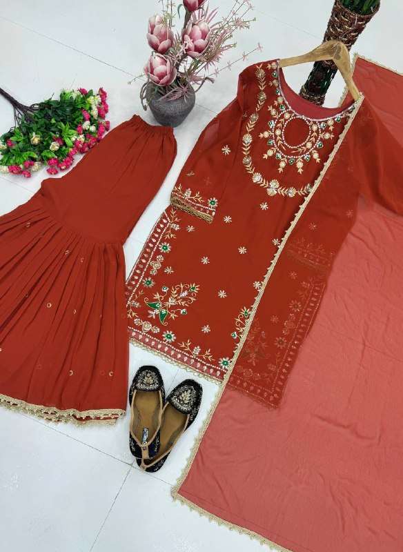  RICH MOTI HANDWORK SHARARA DRESS WEDDING TYPE HEAVY INDIAN TRADITIONAL DEALER ST 252